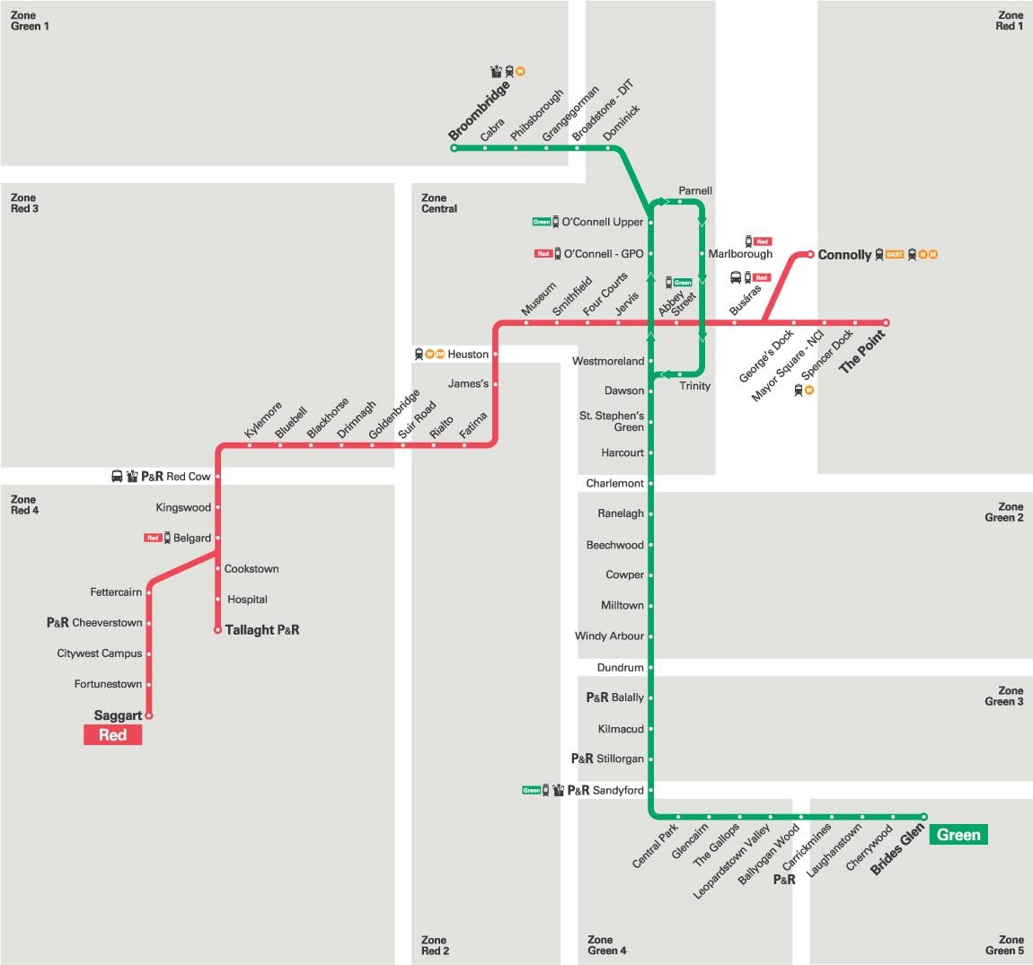 Dublin Luas røde linje kort